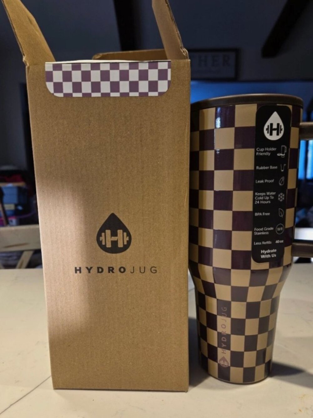 HydroJug Traveler 40 oz Autumn Checkers Brown Brand New